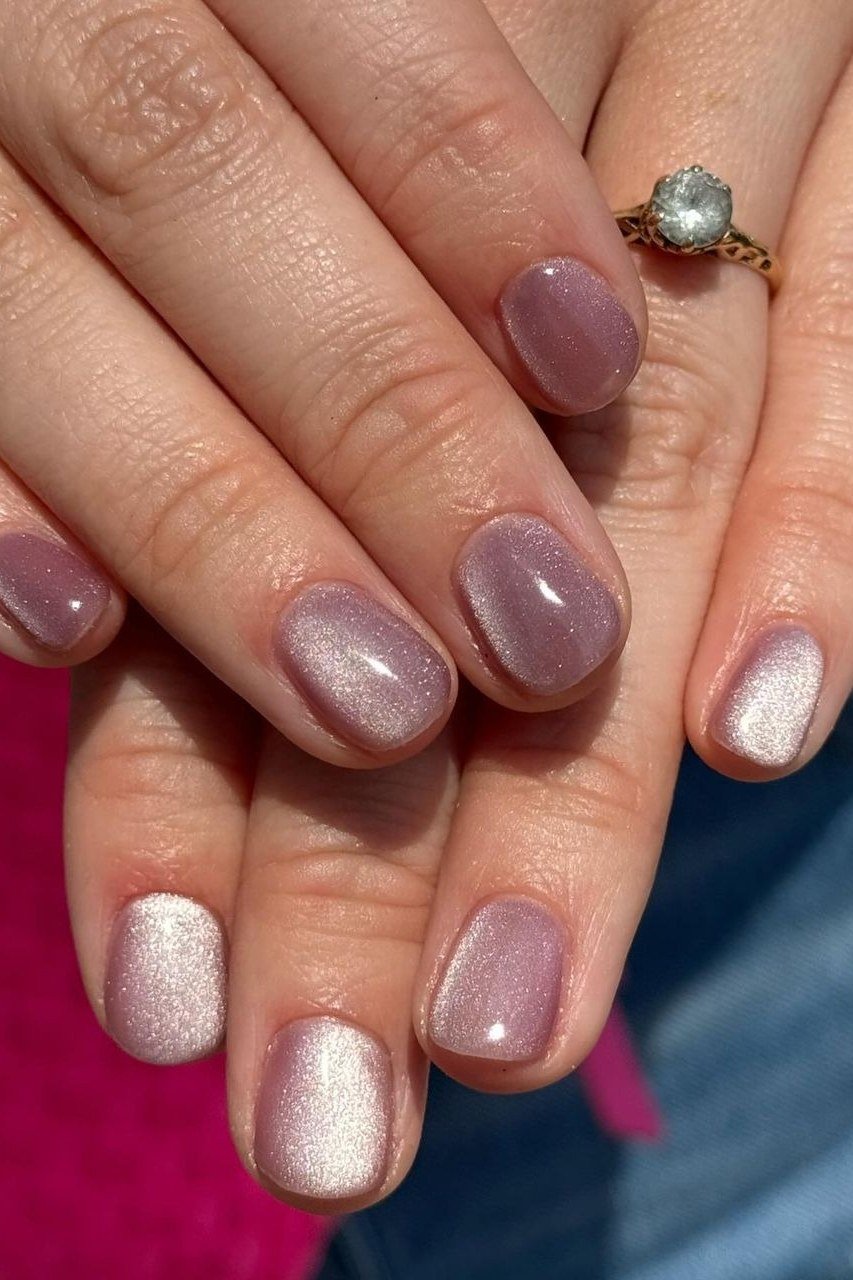 Mauve Velvet Nails with Pearl Accent, cashmere velvet nails for women over 50