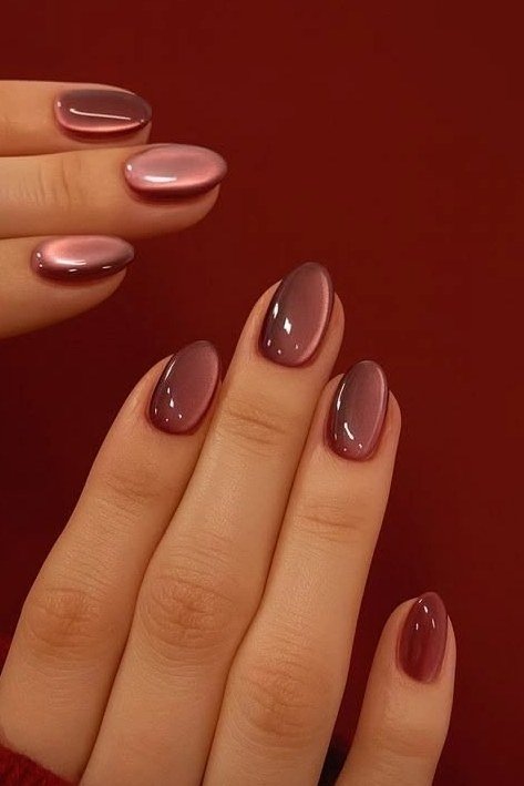 Chocolate-Burgundy Velvet Square Nails, cashmere velvet nails for women over 50