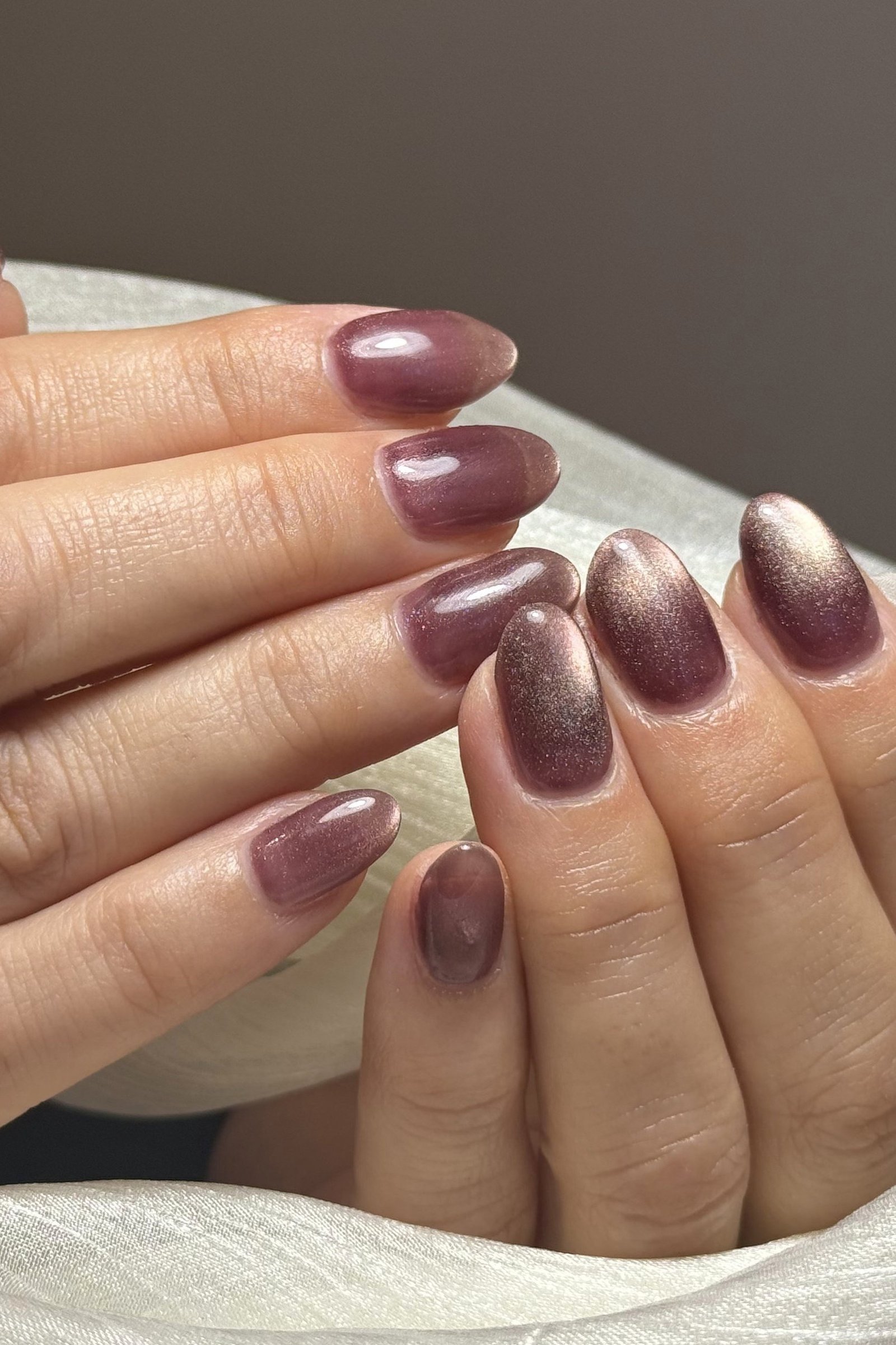 Deep Plum Velvet Almond Nails, cashmere velvet nails for women over 50