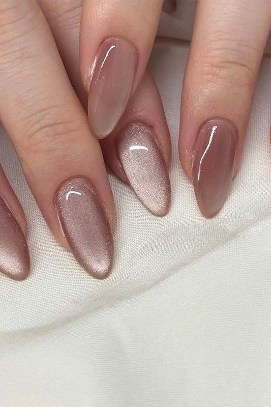 Taupe Velvet Almond Nails, cashmere velvet nails for women over 50