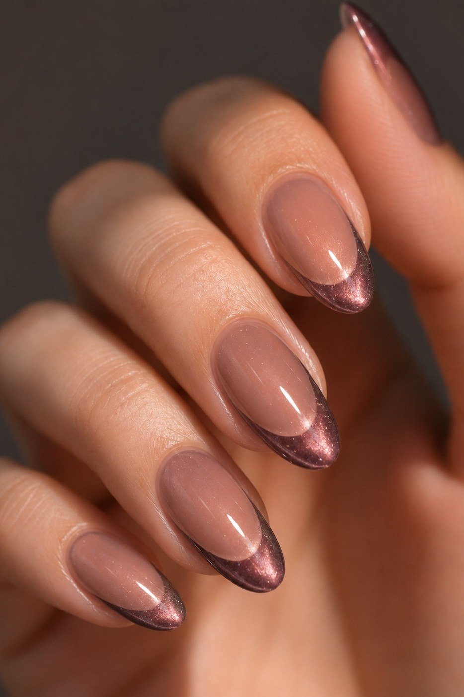 Copper Velvet Almond Nails, cashmere velvet nails for women over 50