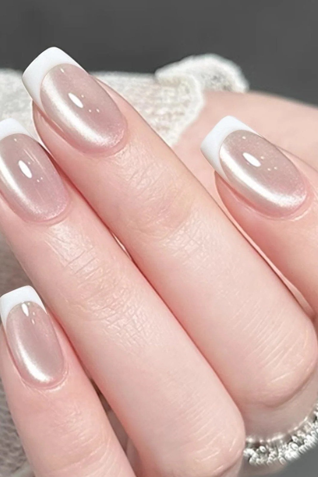Velvet-Shimmer French Tip Square Nails, cashmere velvet nails for women over 50