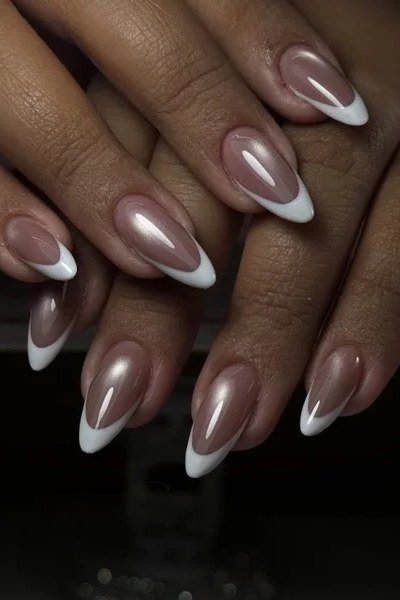 Chocolate Velvet French Tip Almond Nails, cashmere velvet nails for women over 50