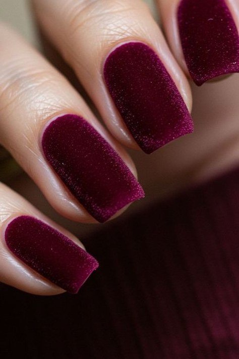Deep Magenta Velvet Square Nails, cashmere velvet nails for women over 50