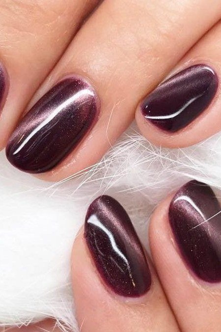 Dark Plum Velvet Almond Nails, cashmere velvet nails for women over 50