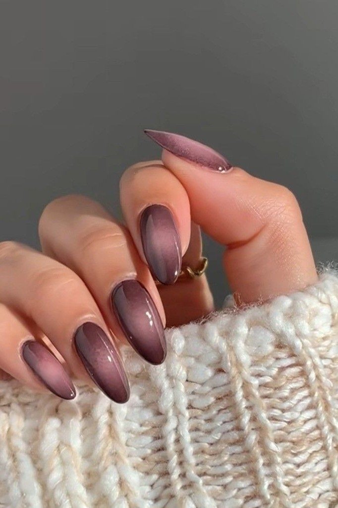 Mauve-Grey Velvet Almond Nails, cashmere velvet nails for women over 50