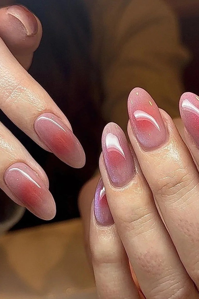 Mauve-Pink Magnetic Velvet Almond Nails, cashmere velvet nails for women over 50