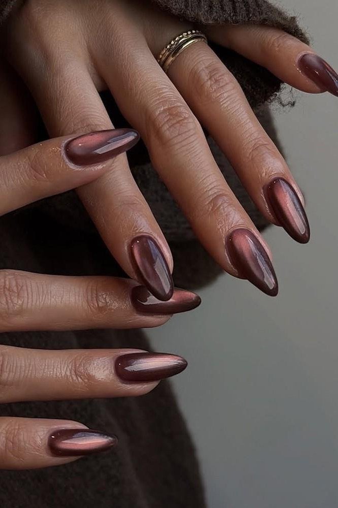 Burgundy-Plum Velvet Almond Nails, cashmere velvet nails for women over 50