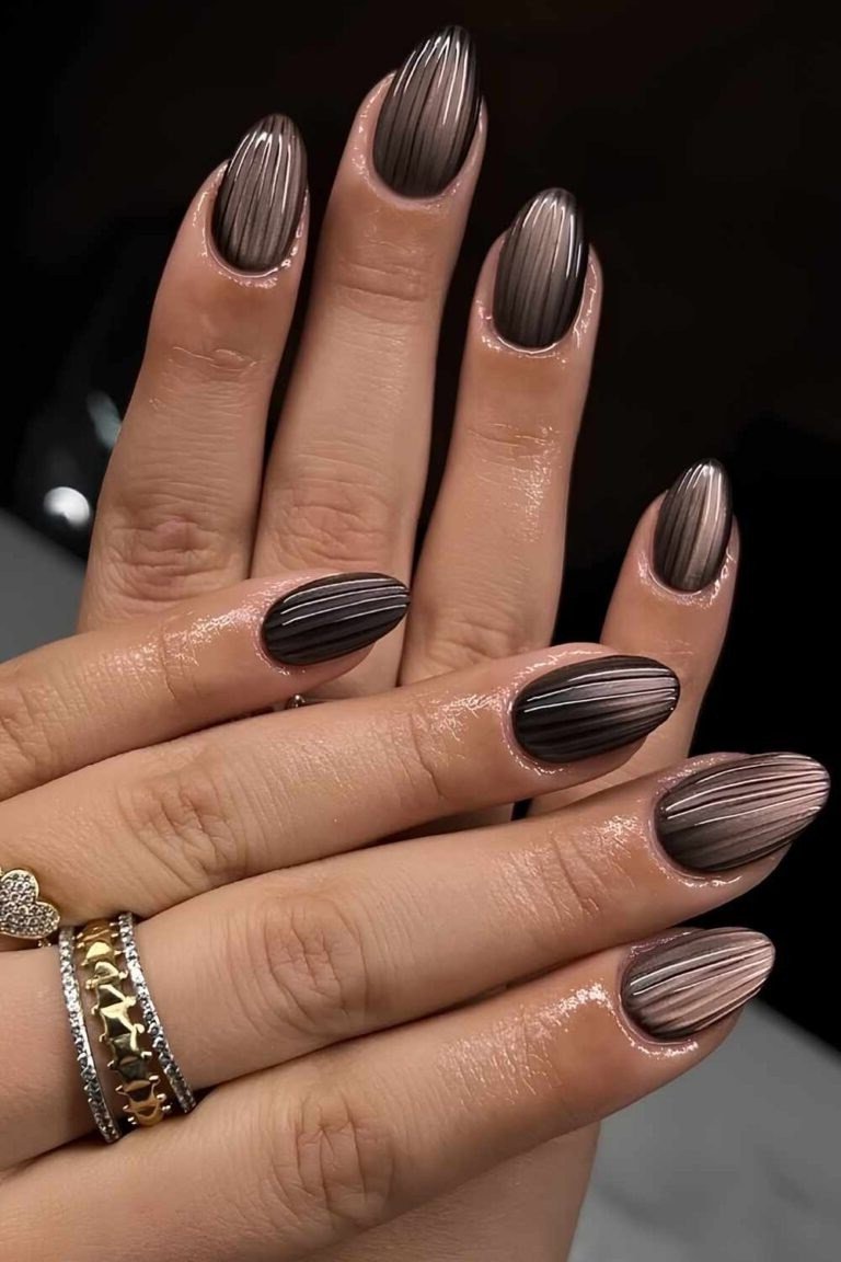 Taupe-Grey Cat-Eye Velvet Almond Nails, cashmere velvet nails for women over 50