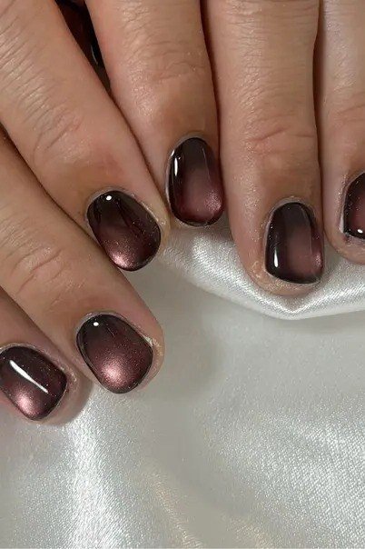 Chocolate Ombre Velvet Round Nails, cashmere velvet nails for women over 50