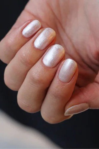 Pearl-White Velvet Almond Nails, cashmere velvet nails for women over 50