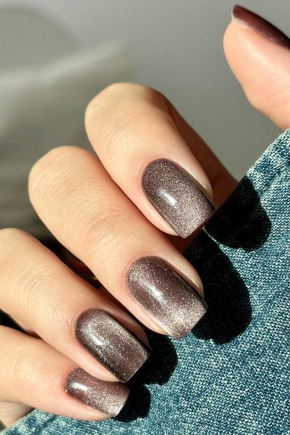 Chocolate-Taupe Velvet Round Nails, cashmere velvet nails for women over 50
