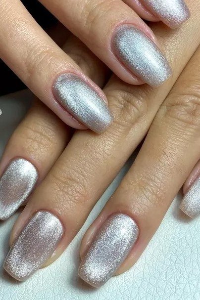 Silver Velvet Almond Nails, cashmere velvet nails for women over 50