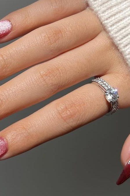 Pink-Mauve Shimmer Velvet Almond Nails, cashmere velvet nails for women over 50