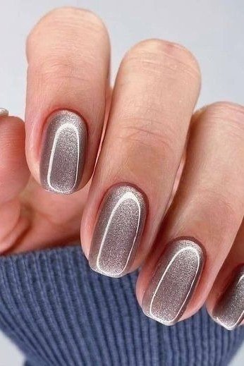 Silver Cat-Eye Velvet Square Nails, cashmere velvet nails for women over 50