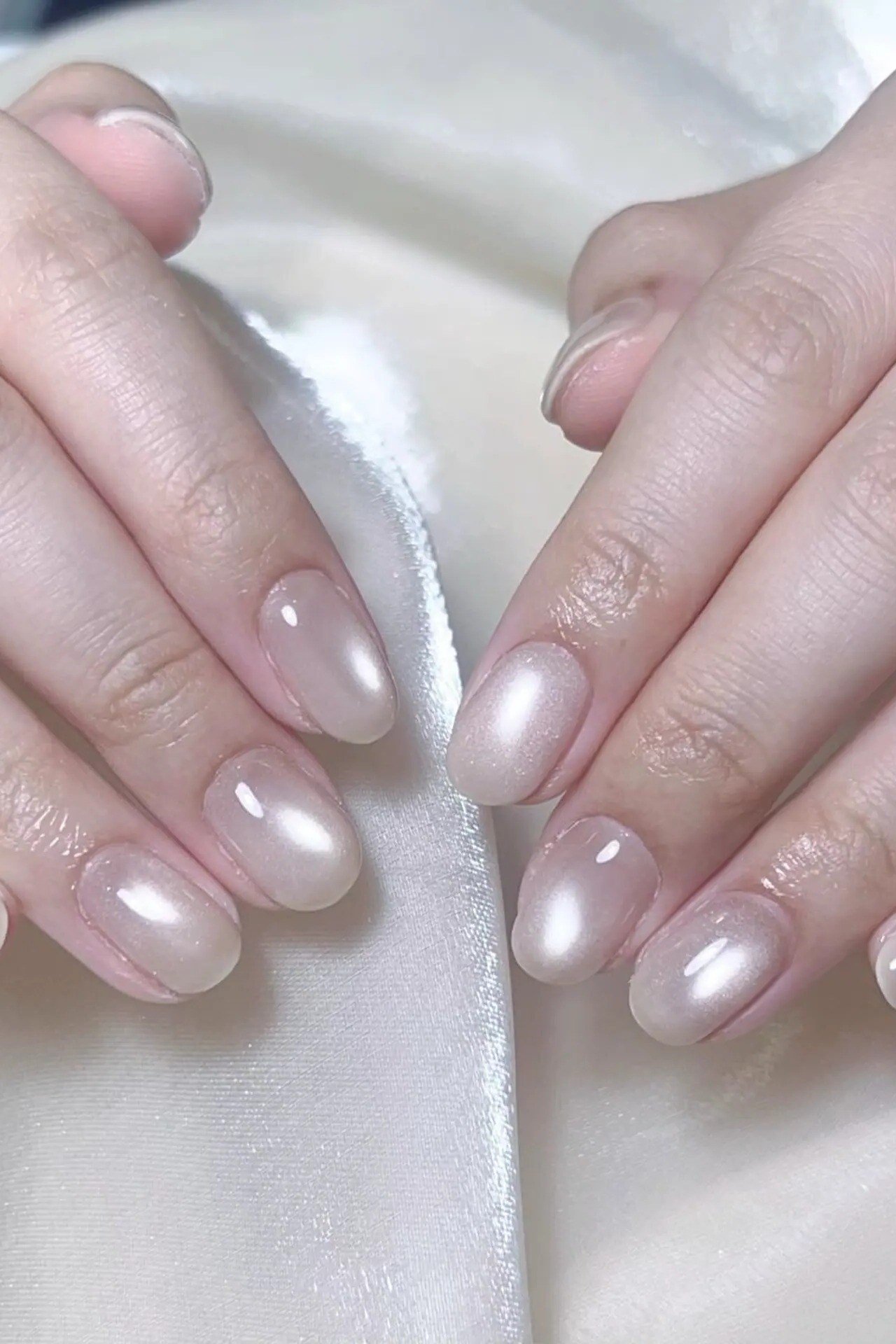 Pearl-Pink Velvet Almond Nails, cashmere velvet nails for women over 50