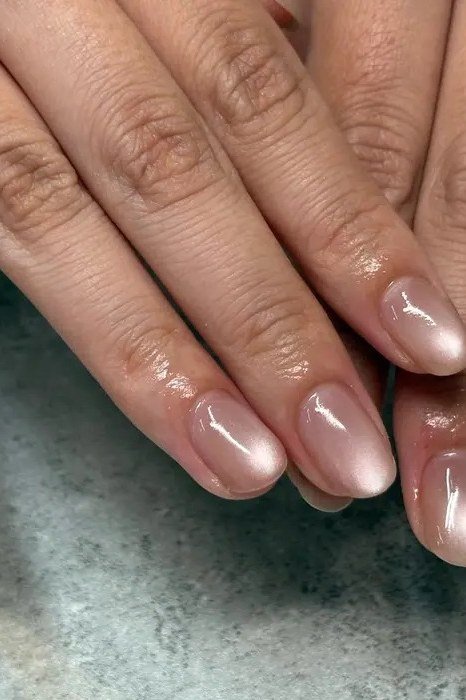 Pearl-Rose Velvet Round Nails, cashmere velvet nails for women over 50