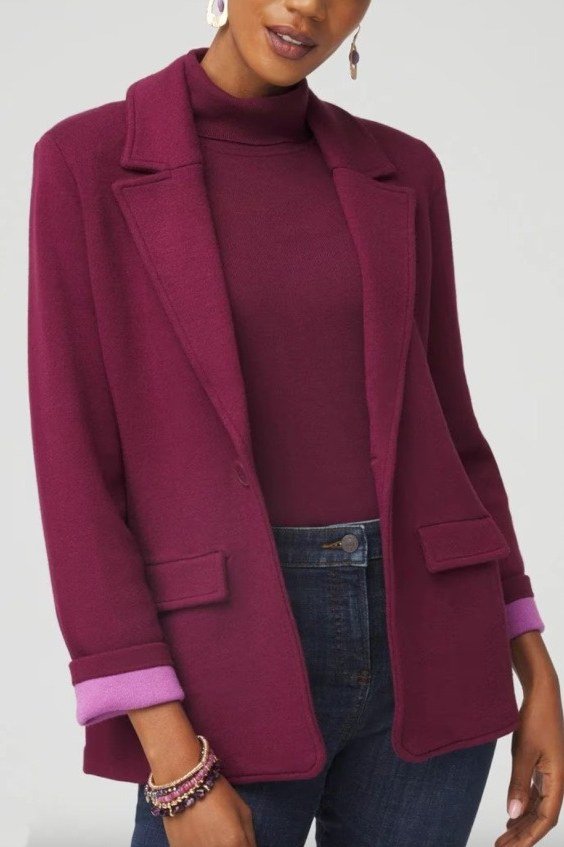 Magenta Blazer with Turtleneck, Up Close