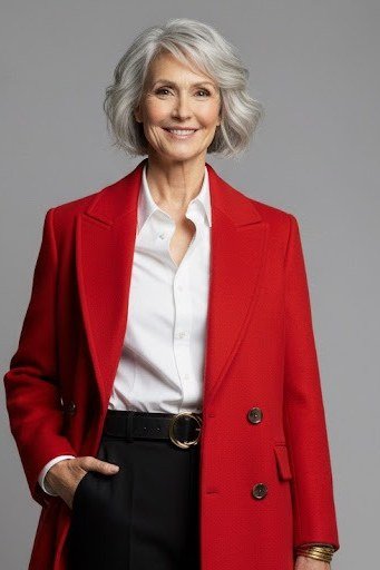 Red Blazer with White Shirt and Black Pants
