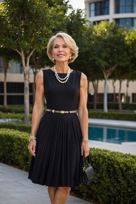 black sleeveless pleated midi dress, garden