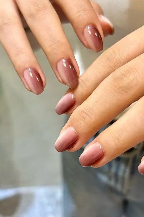 Soft Dusty Rose Ombre Almond Nails for women over 50
