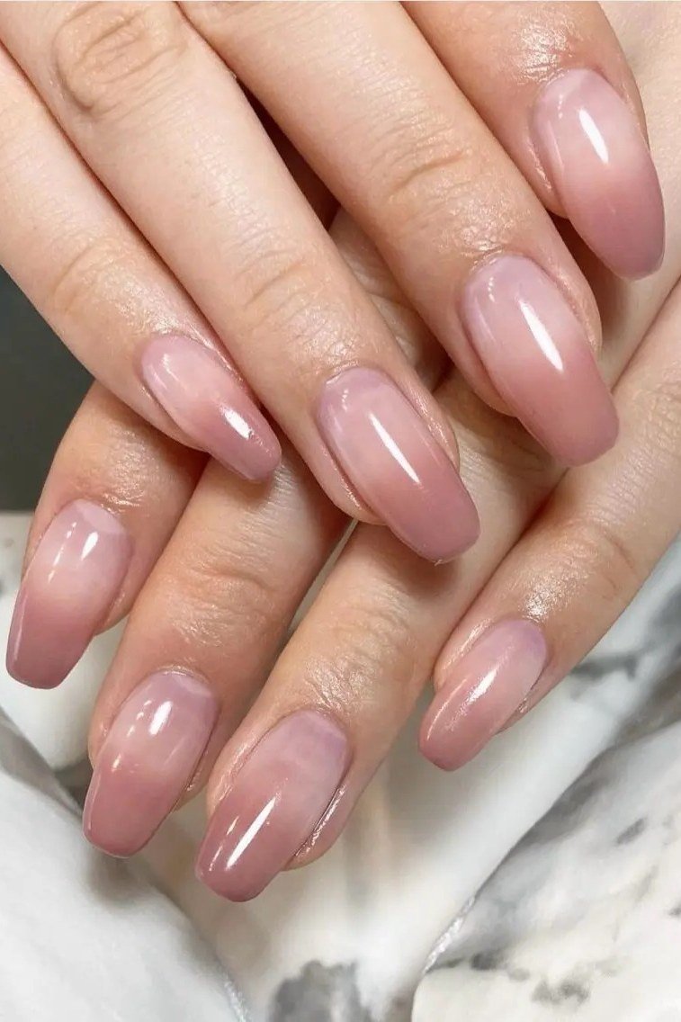 Glossy Dusty Rose Almond Nails for women over 50