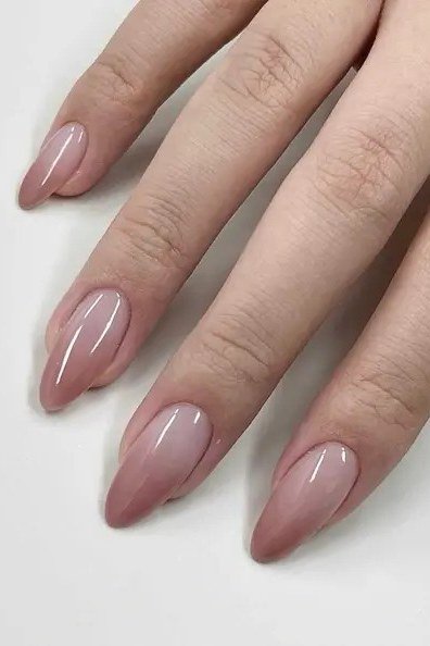 Soft Nude Rose Almond Nails for women over 50