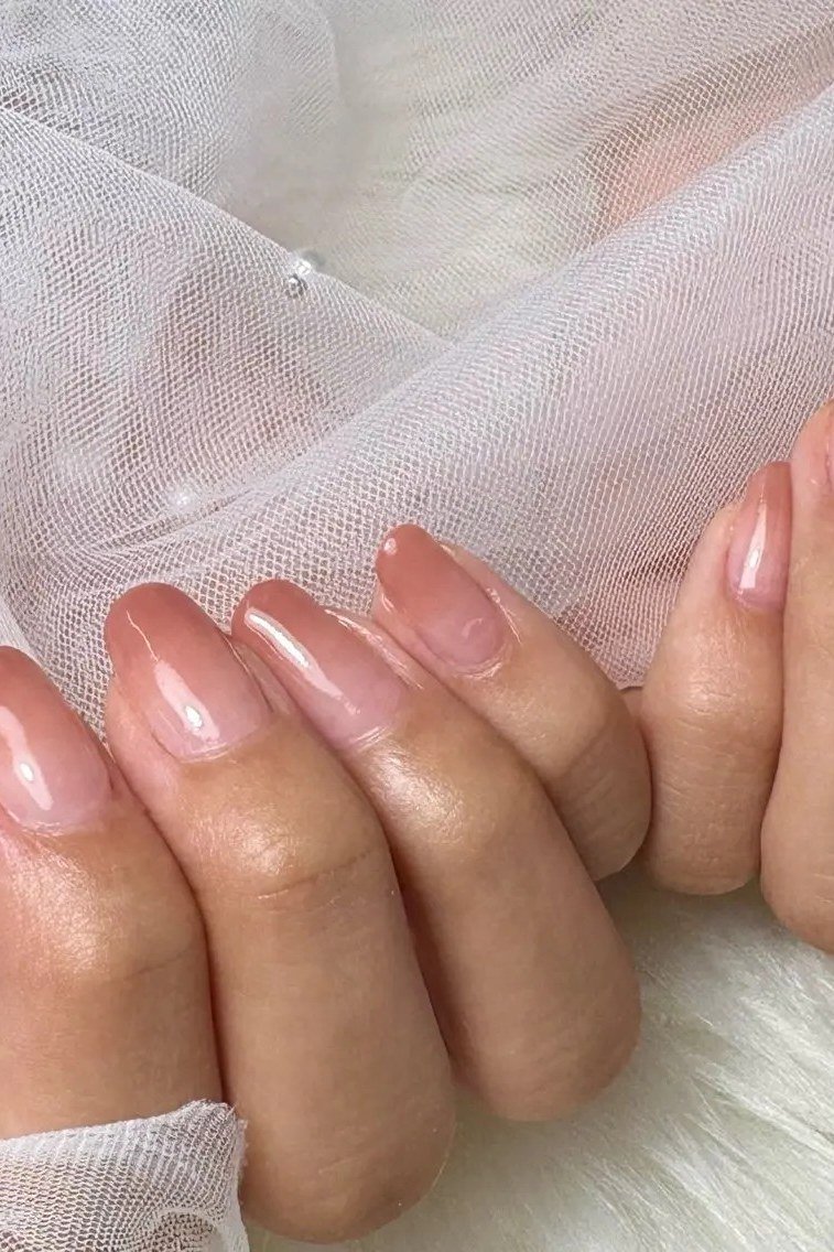 Sheer Blush Ombre Nails for women over 50