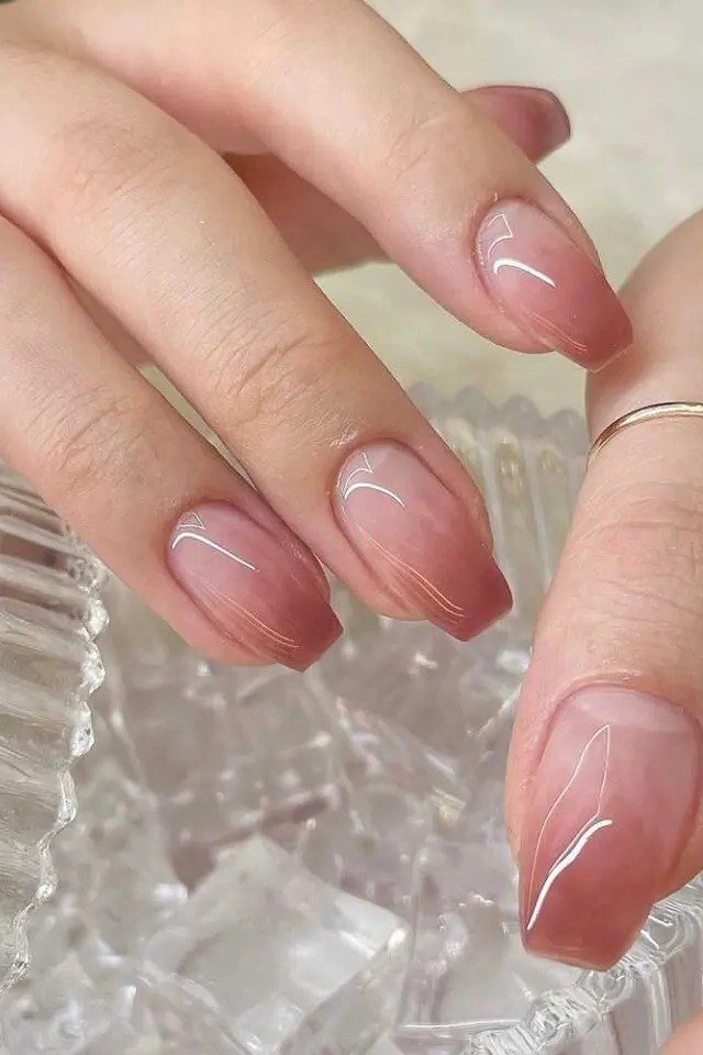 Glass-Shine Dusty Rose Ombre Nails for women over 50