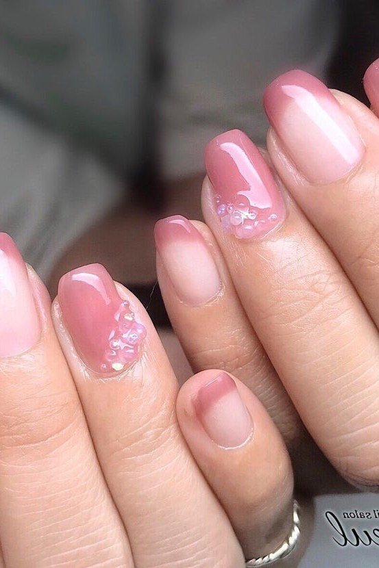 Soft Pink Nails with Rose Glitter for women over 50