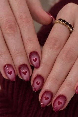 Mauve Nails with Tiny Heart Art for women over 50