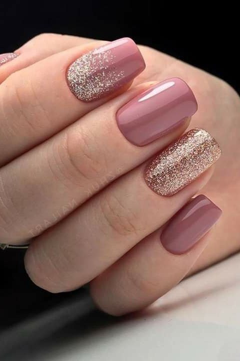 Matte Mauve Nails with a Rose Gold Glitter Accent for women over 50