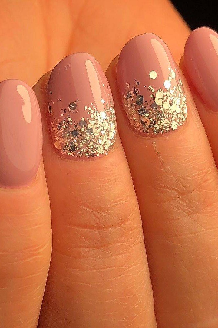 Mauve Nails with Gold Glitter Accents for women over 50