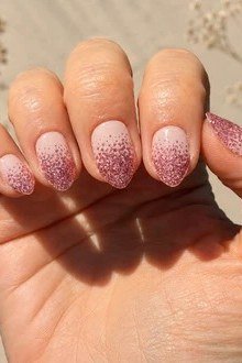 Rose Glitter Ombre Short Nails for women over 50