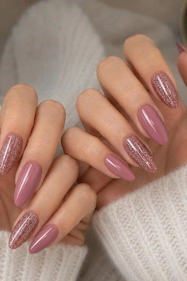 Natural Dusty Rose Almond Nails for women over 50