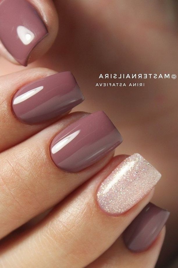 Mauve Nails with a White Glitter Accent for women over 50