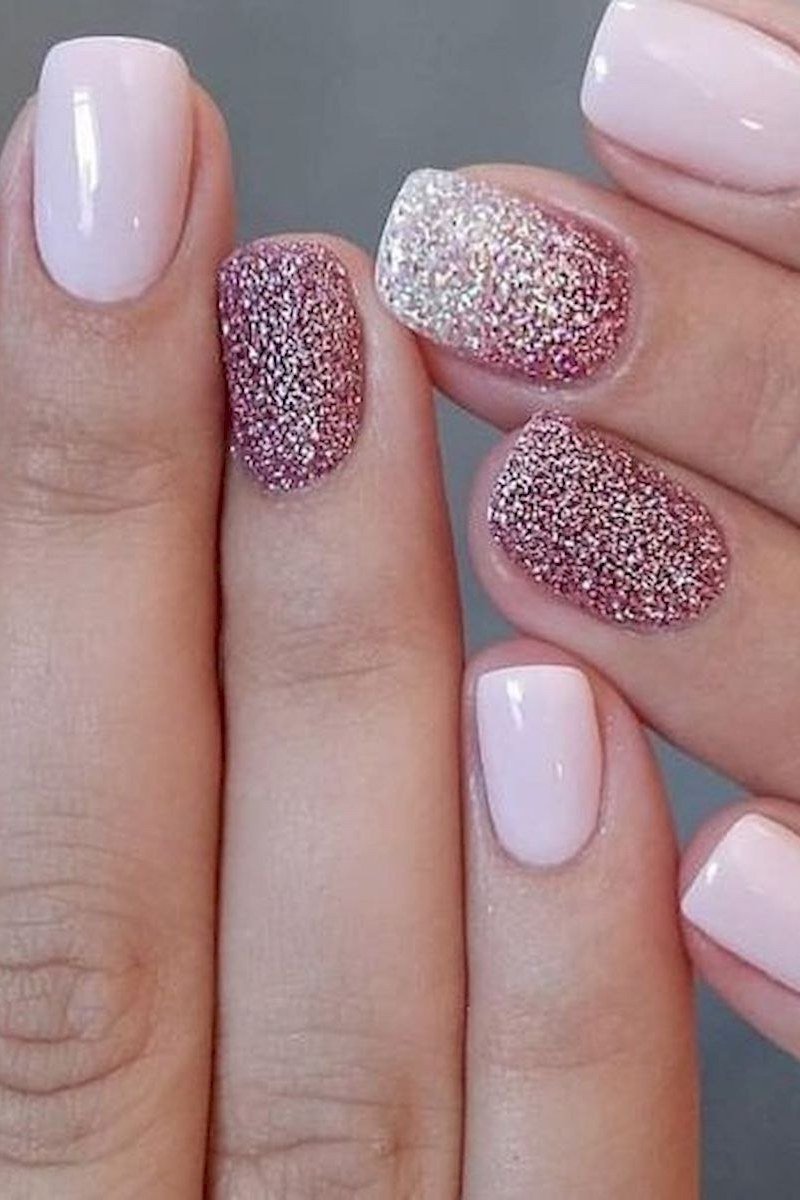 White Pink Nails with Rose Glitter for women over 50