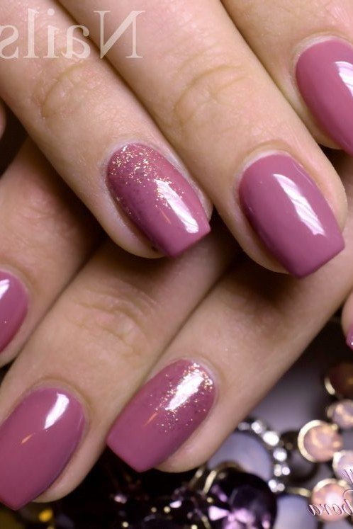 Mauve Pink Nails with Gold Glitter for women over 50