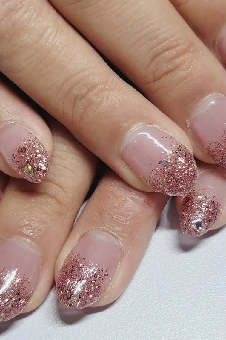 Mauve Glitter Fade Nails for women over 50