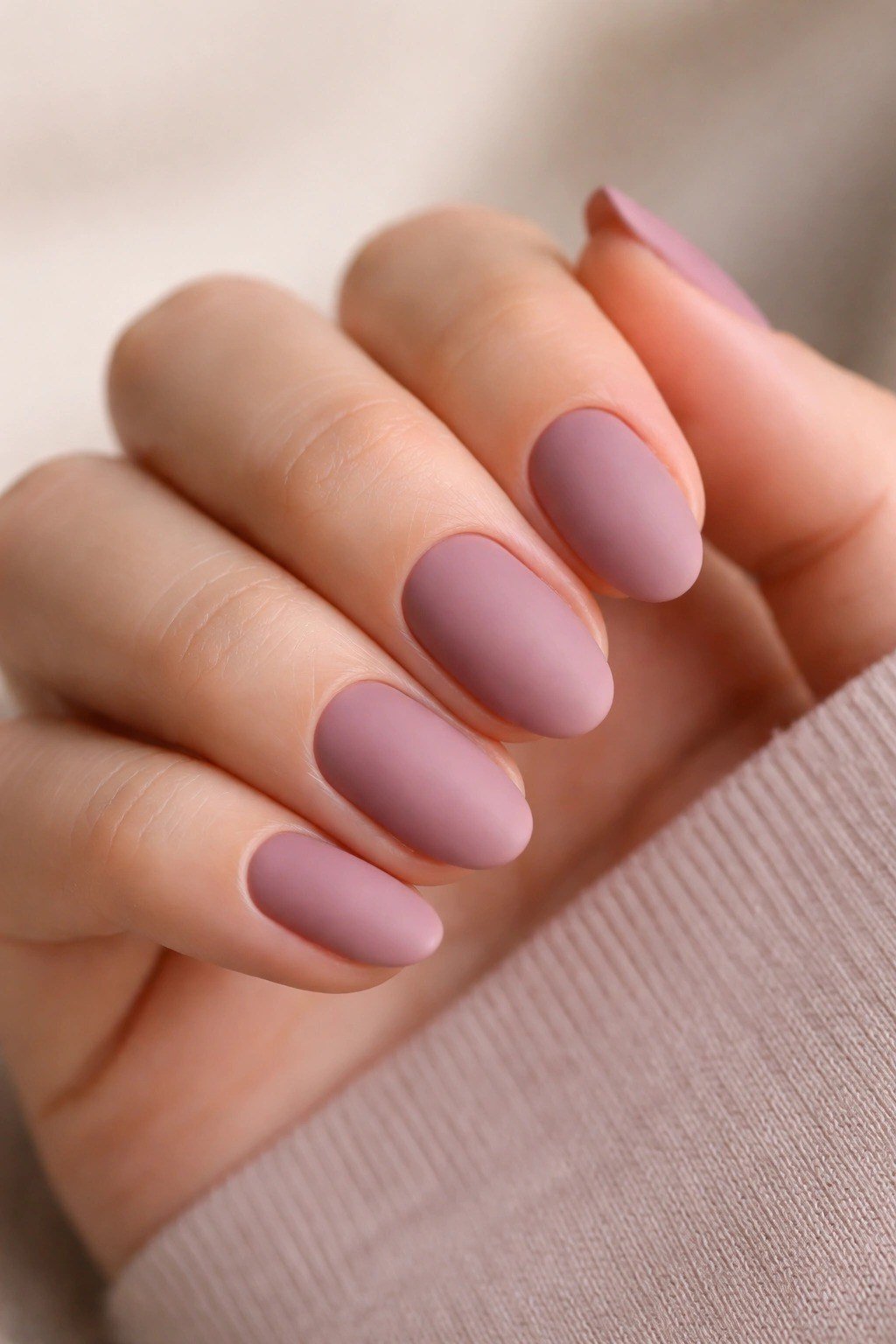 Matte Dusty Rose Almond Nails for women over 50