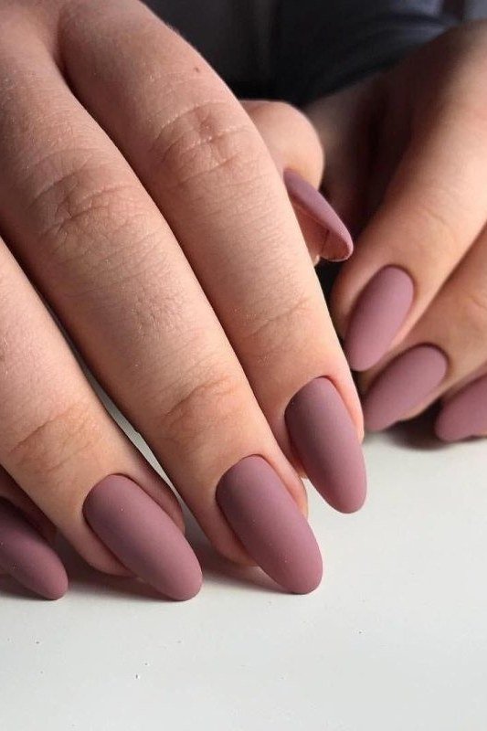 Matte Mauve Almond Nails for women over 50