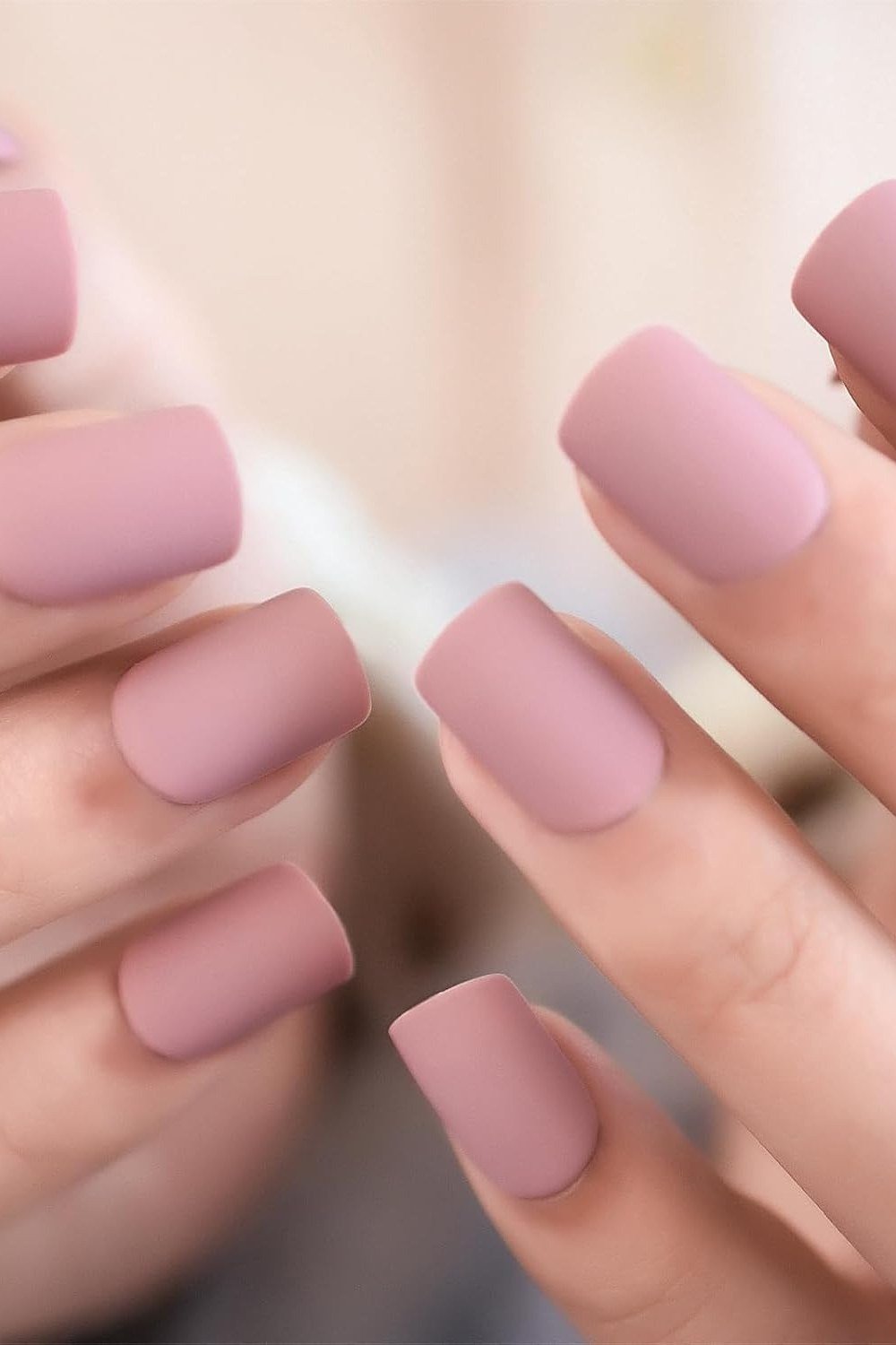 Matte Pale Rose Square Nails for women over 50