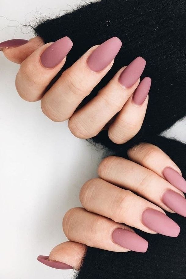 Matte Dusty Rose Coffin Nails for women over 50