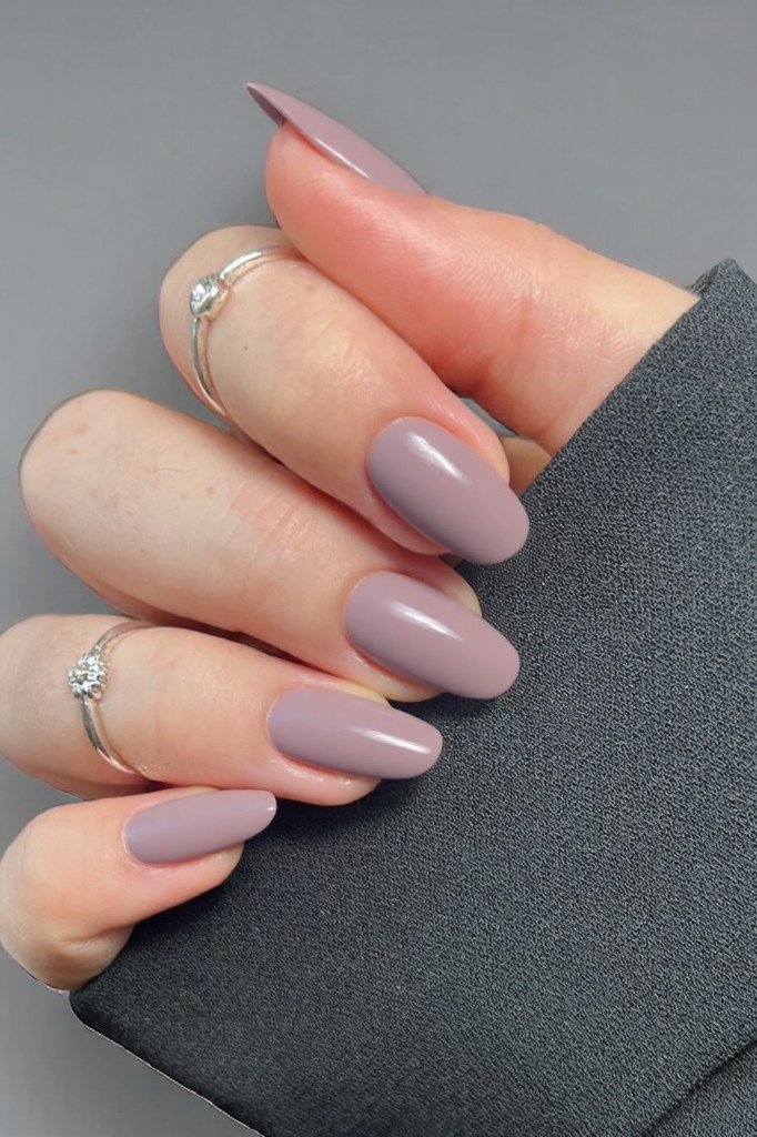 Gray Mauve Oval Nails with Rings for women over 50