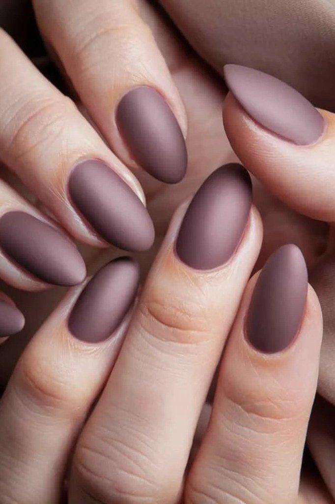 Matte Smoky Mauve Almond Nails for women over 50