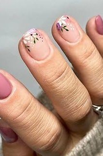 Dusty Rose Nails with Floral Accents for women over 50