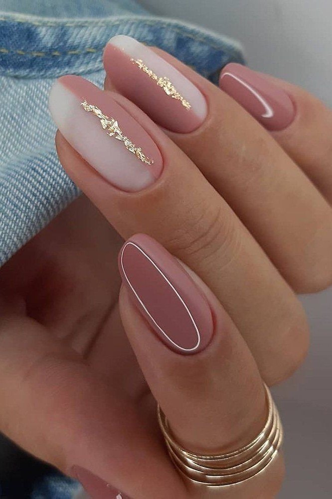 Dusty Rose Nails with Gold Foil Accents for women over 50