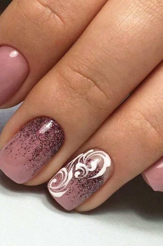Mauve Nails with a White Swirl Floral Accent for women over 50