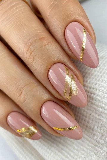 Dusty Rose Nails with Gold Line French Tips for women over 50