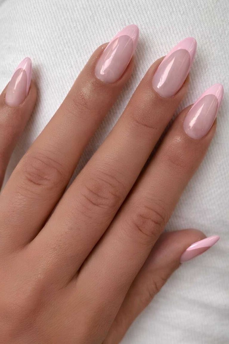 Pale Pink French Tip Almond Nails for women over 50